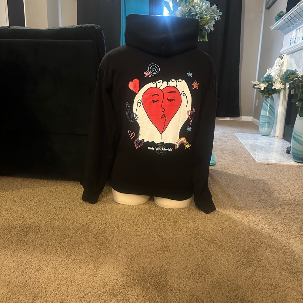 Black Hoodie with Multicolor Heart Patch - Picture 6 of 8